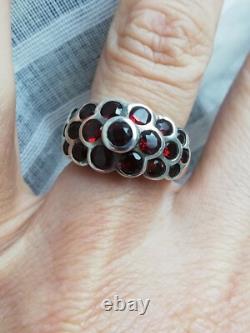 Vintage Solid Silver Ring 925 Garnet Wedding Band Designer Rings
