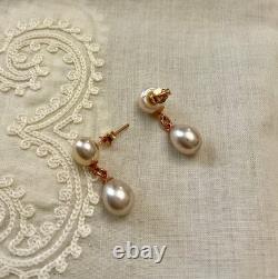 Vintage Solid Silver Rose Gold Pearl Earrings