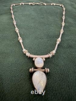 Vintage Sterling Silver Necklace Pendant Moonstone Origin India 925 Hallmark