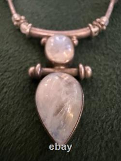 Vintage Sterling Silver Necklace Pendant Moonstone Origin India 925 Hallmark
