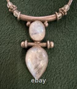 Vintage Sterling Silver Necklace Pendant Moonstone Origin India 925 Hallmark