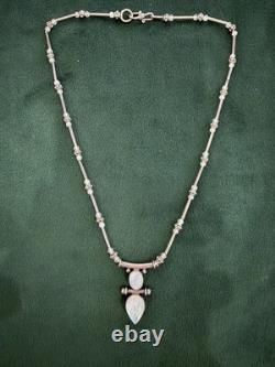 Vintage Sterling Silver Necklace Pendant Moonstone Origin India 925 Hallmark