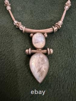 Vintage Sterling Silver Necklace Pendant Moonstone Origin India 925 Hallmark