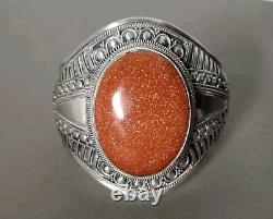 Vintage Sunstone Cuff Bracelet Set in Solid Silver