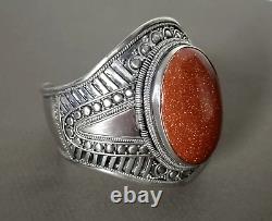 Vintage Sunstone Cuff Bracelet Set in Solid Silver