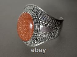 Vintage Sunstone Cuff Bracelet Set in Solid Silver
