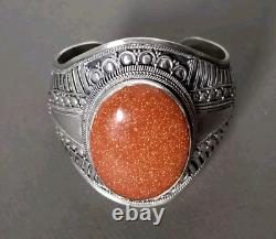 Vintage Sunstone Cuff Bracelet Set in Solid Silver