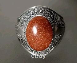 Vintage Sunstone Cuff Bracelet Set in Solid Silver
