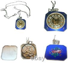 Vintage Swiss watch Ninyse in 925 silver with blue lacquer decoration and patterns
