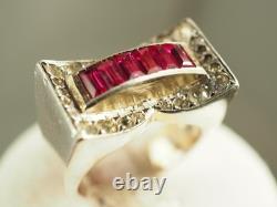 Vintage Tank Ring Solid Silver Antique Ruby Art Deco Ring Size 52