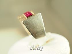 Vintage Tank Ring Solid Silver Antique Ruby Art Deco Ring Size 52