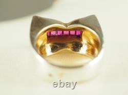 Vintage Tank Ring Solid Silver Antique Ruby Art Deco Ring Size 52
