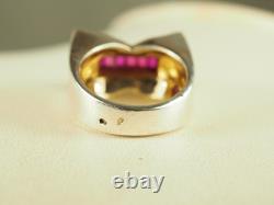 Vintage Tank Ring Solid Silver Antique Ruby Art Deco Ring Size 52