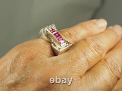 Vintage Tank Ring Solid Silver Antique Ruby Art Deco Ring Size 52