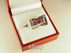 Vintage Tank Ring Solid Silver Antique Ruby Art Deco Ring Size 52