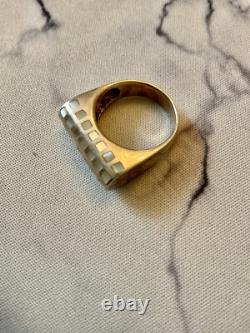 Vintage Tank Ring Solid Silver Mother-of-Pearl Inlay Goldsmith 57