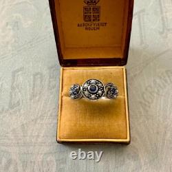 Vintage Trilogy Ring with Sapphire, Fine Pearl, and Sterling Silver