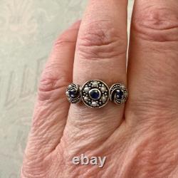 Vintage Trilogy Ring with Sapphire, Fine Pearl, and Sterling Silver