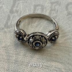 Vintage Trilogy Ring with Sapphire, Fine Pearl, and Sterling Silver