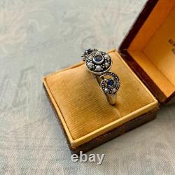Vintage Trilogy Ring with Sapphire, Fine Pearl, and Sterling Silver