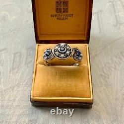 Vintage Trilogy Ring with Sapphire, Fine Pearl, and Sterling Silver