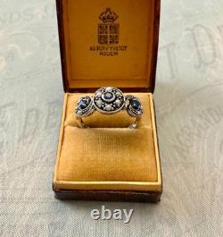 Vintage Trilogy Ring with Sapphire, Fine Pearl, and Sterling Silver