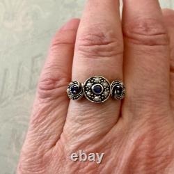 Vintage Trilogy Ring with Sapphire, Fine Pearl, and Sterling Silver