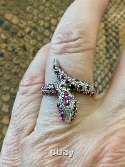 Vintage Wide Solid Silver Gold-Plated Ring with Genuine Rubies