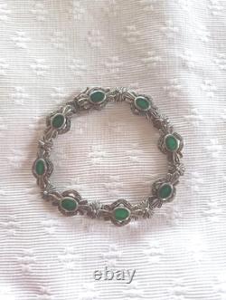 Vintage and Beautiful Solid Silver Art Deco Bracelet with Imitation Emerald