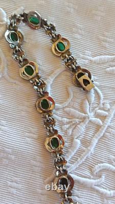 Vintage and Beautiful Solid Silver Art Deco Bracelet with Imitation Emerald