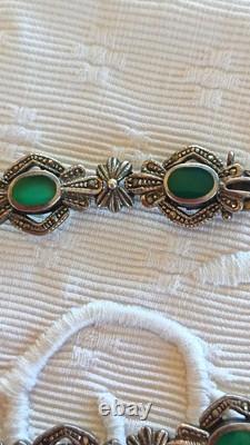Vintage and Beautiful Solid Silver Art Deco Bracelet with Imitation Emerald