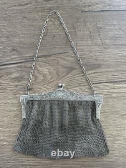 Vintage evening bag in solid silver mesh 245 gr No coin purse