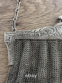 Vintage evening bag in solid silver mesh 245 gr No coin purse