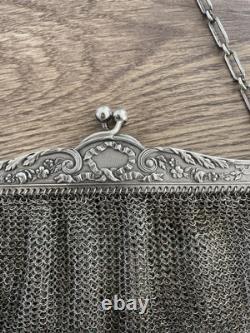 Vintage evening bag in solid silver mesh 245 gr No coin purse