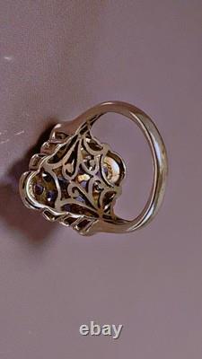 Vintage marquise ring silver amethyst marcasites solid silver ring size T52