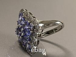 Vintage marquise ring silver amethyst marcasites solid silver ring size T52