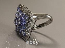 Vintage marquise ring silver amethyst marcasites solid silver ring size T52