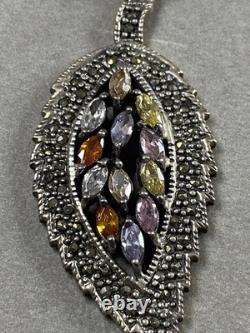 Vintage silver pendant with citrine, amethyst, quartz, sterling silver necklace pendant