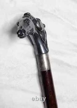 Vintage silver solid horse head walking stick