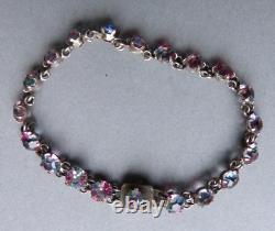 Vintage solid silver bracelet with multicolored iridescent stones