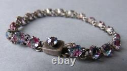 Vintage solid silver bracelet with multicolored iridescent stones