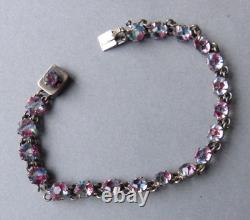 Vintage solid silver bracelet with multicolored iridescent stones