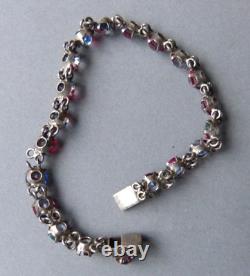 Vintage solid silver bracelet with multicolored iridescent stones