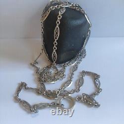 Watch Chain / Chatelaine, Necklace, Antique / Vintage Locket / 142 cm / 925 Silver