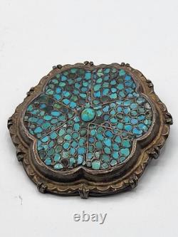 ZX Persian Belt Plaque 19th Century Turquoise Mosaic Old Silver