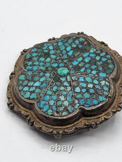 ZX Persian Belt Plaque 19th Century Turquoise Mosaic Old Silver