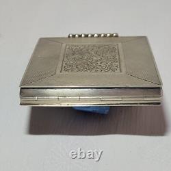 05k32 Ancien Poudrier Maquillage En Argent Massif 835 Mode Art Deco 1930 / 1940