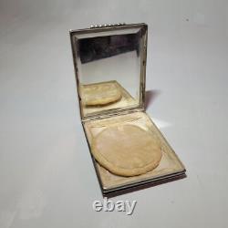 05k32 Ancien Poudrier Maquillage En Argent Massif 835 Mode Art Deco 1930 / 1940