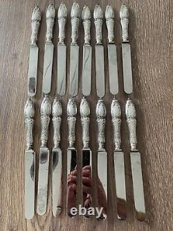 16 anciens couteaux à entremet en argent massif fourré poinçon minerve