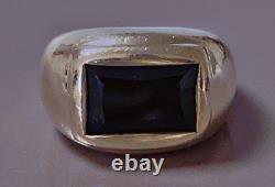 16grs Ancienne bague argent jais bague argent massif chevalière silver ring T53